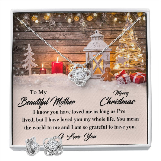 Love Knot Necklace and Earing set for Mother - I am so grateful to have you - Christmas