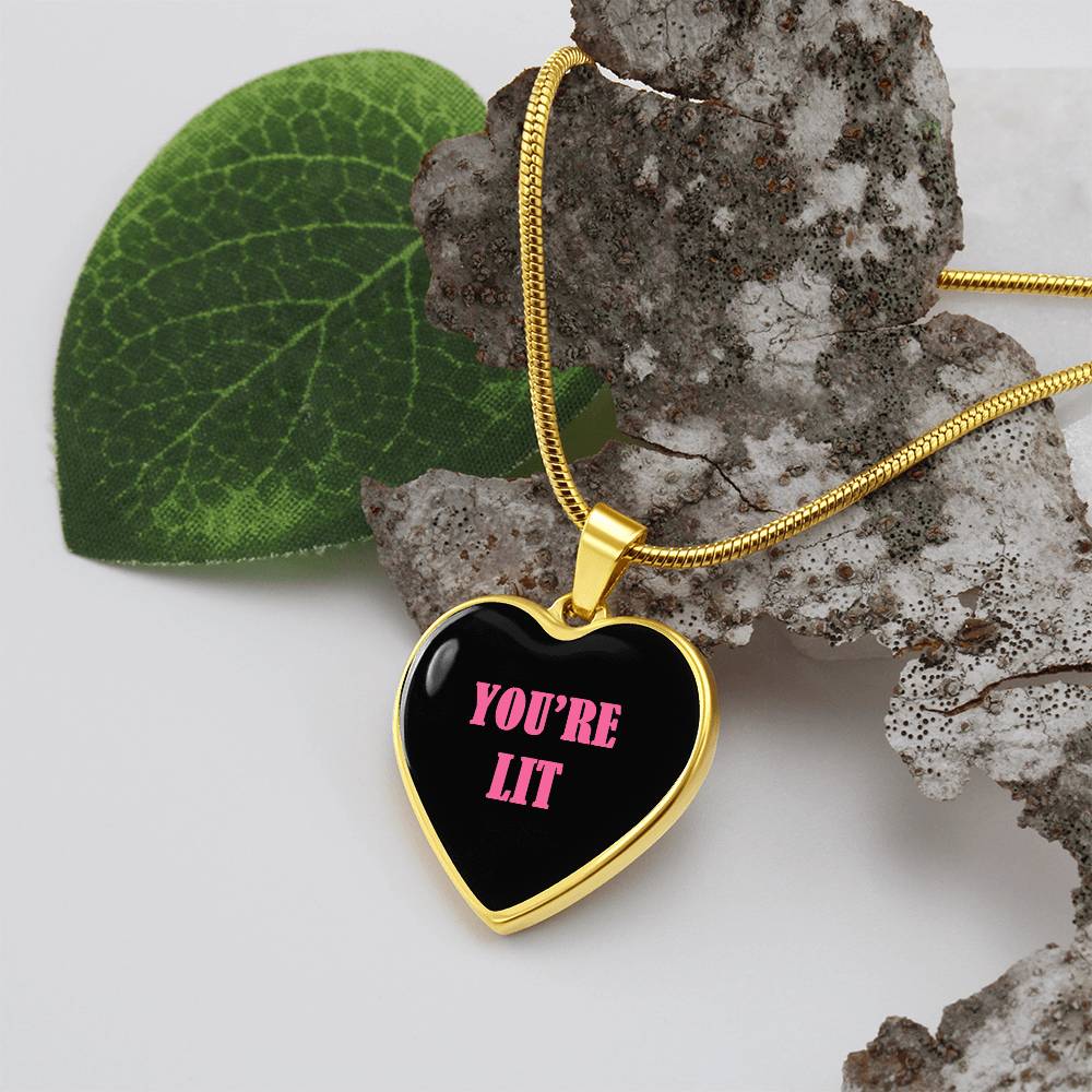 UR LIT Black and Pink valentine's day Heart Necklace Pendant