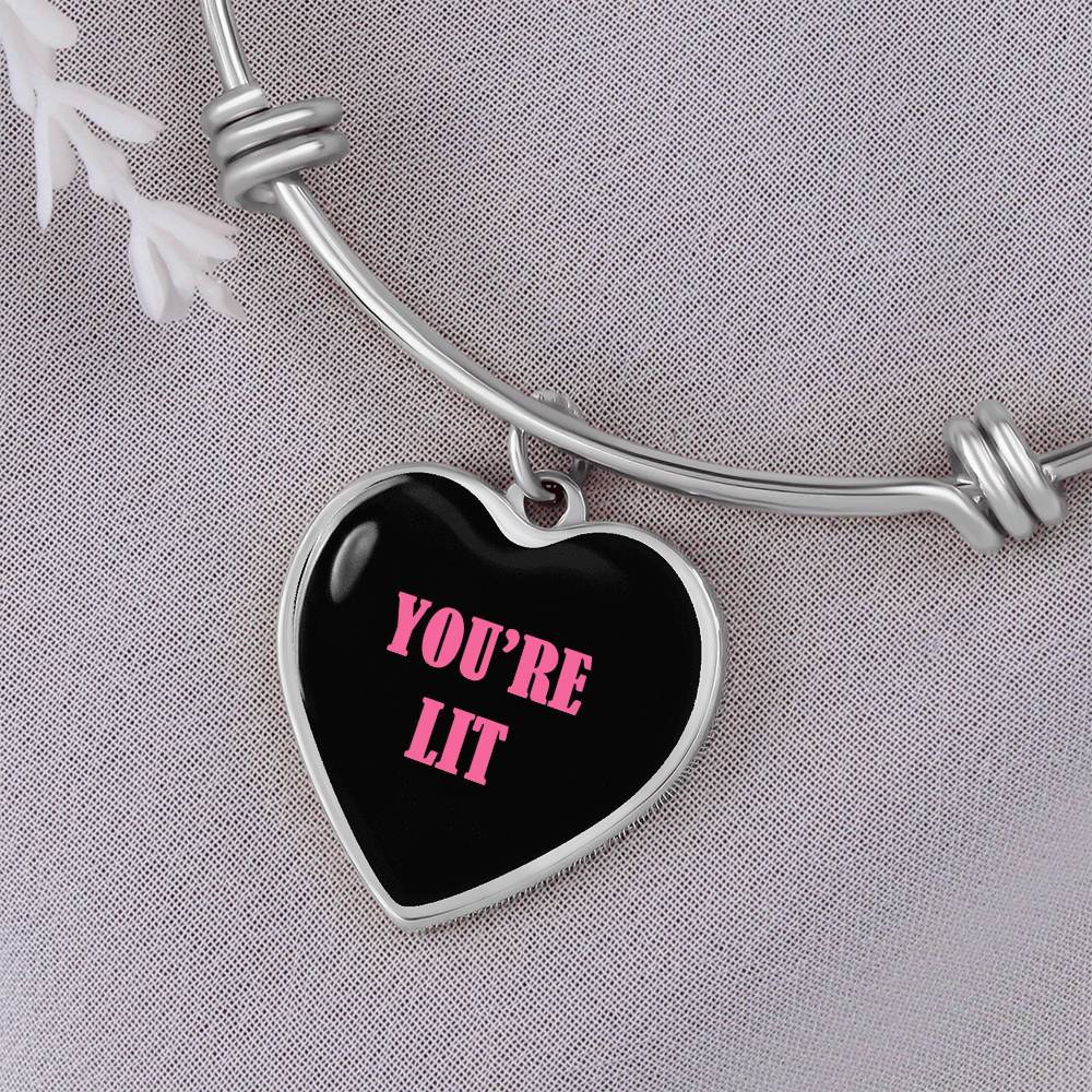 UR LIT  Black and Pink  valentine's day Heart Bracelet Bangle