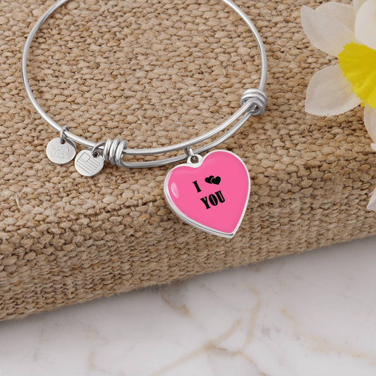 I HEART  YOU Pink valentine's day Heart Bracelet