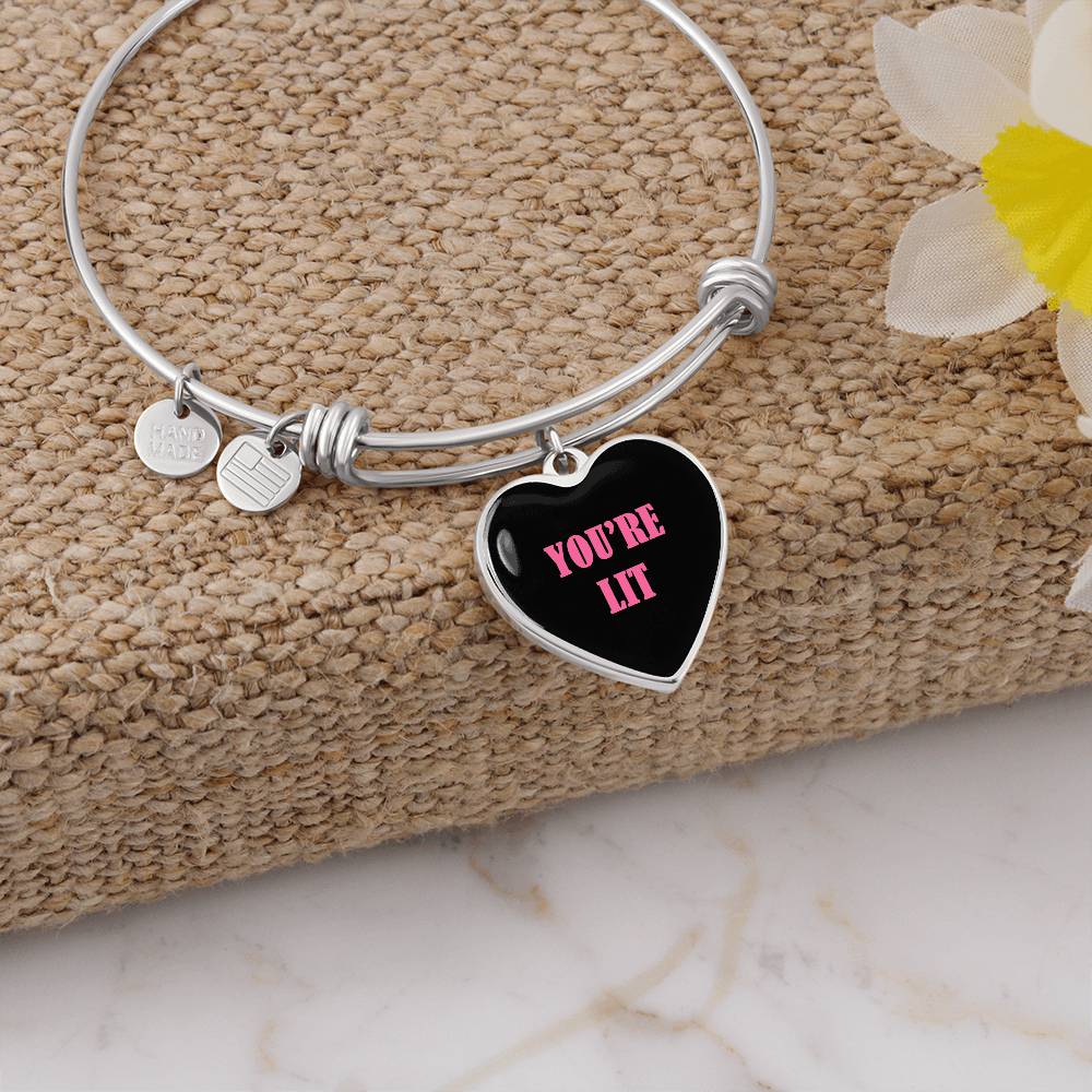 UR LIT  Black and Pink  valentine's day Heart Bracelet Bangle