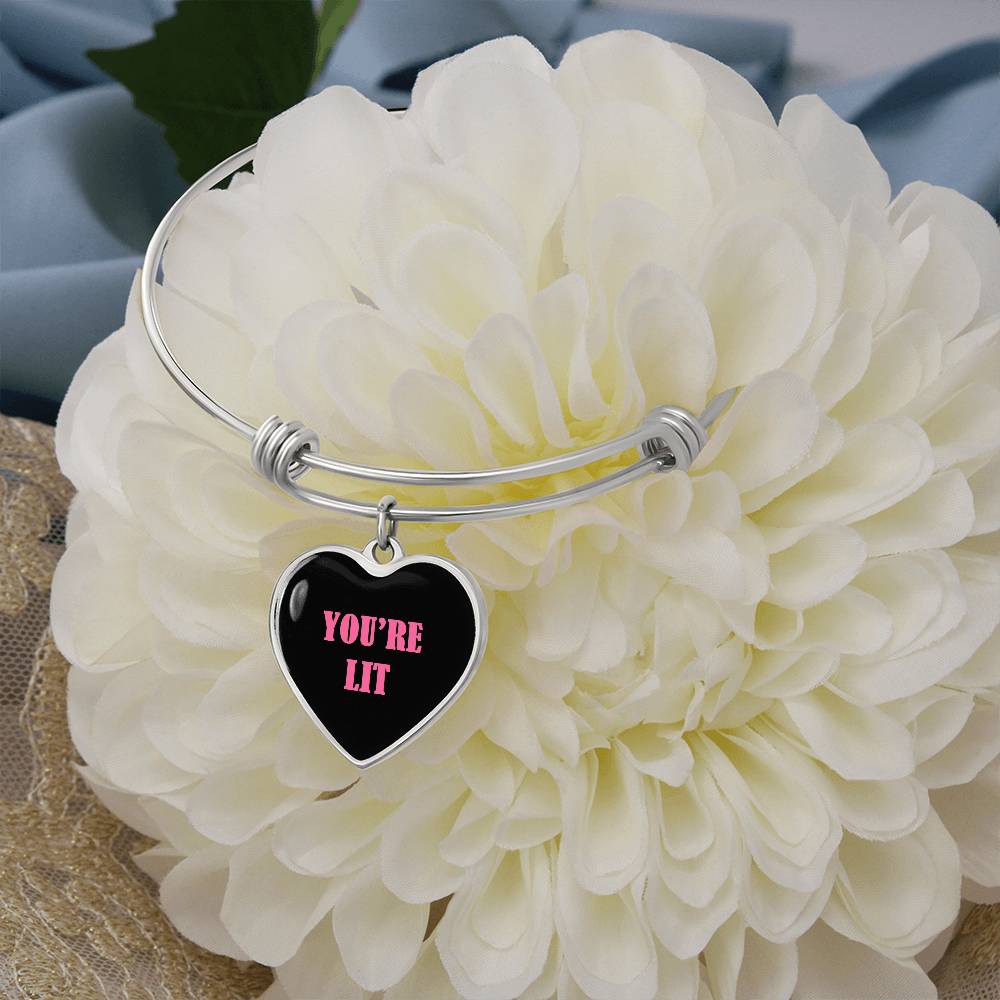 UR LIT  Black and Pink  valentine's day Heart Bracelet Bangle